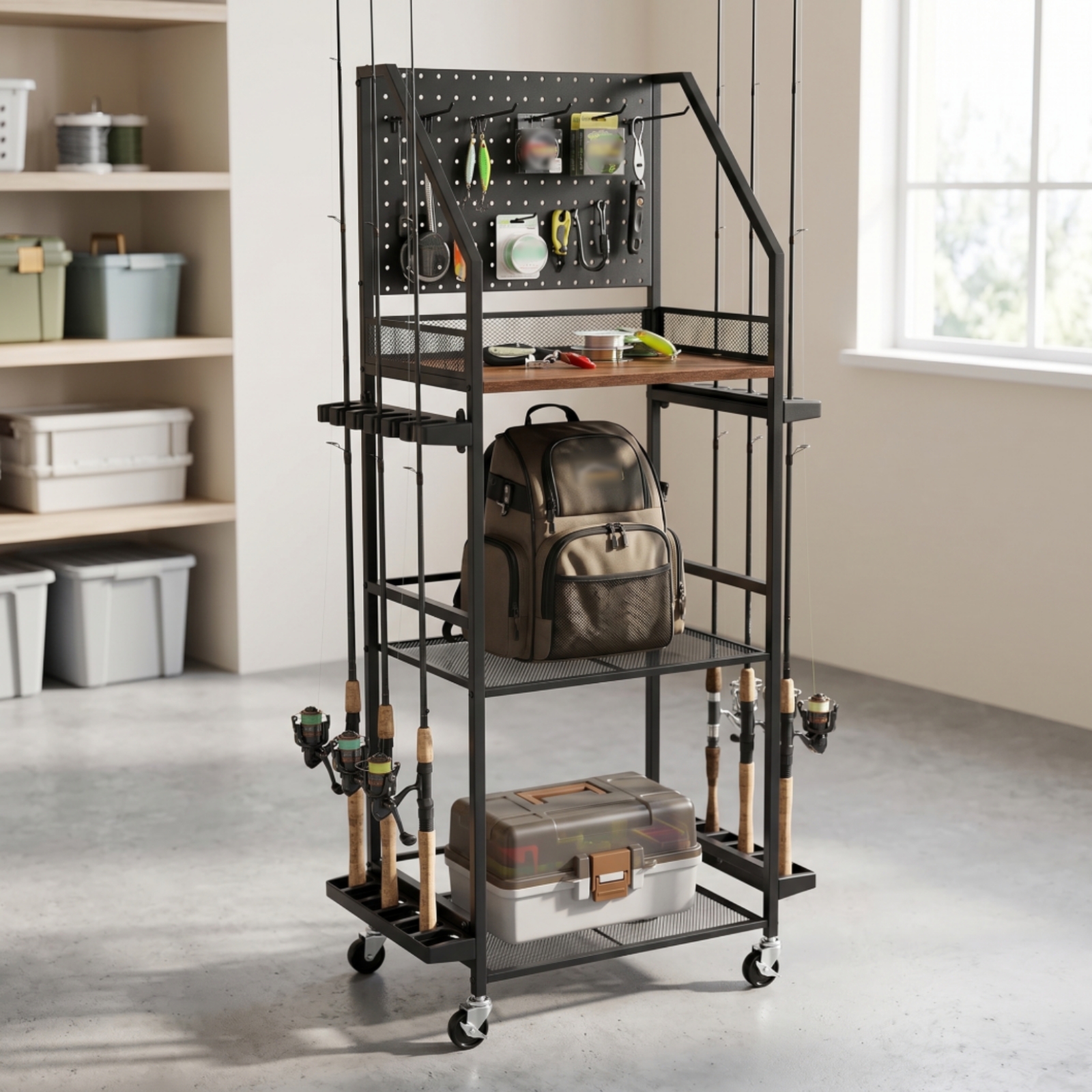 Fishing Rod Rack with Pegboard - Fishing Rod Rack ulasan dan harga